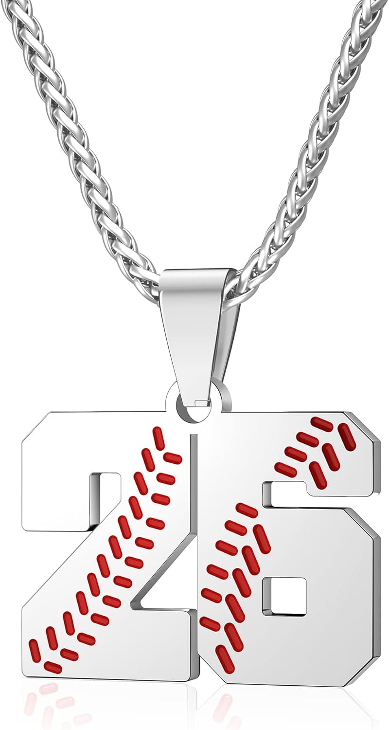 Wikavanli Personalized Baseball Jersey Number 00-99 Necklace - Stainless Steel Baseball Chain Pendant Necklace - Team Jewelry Gift for Boys, Girls, Men, Women - Image 1